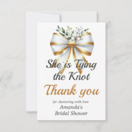 Tarjeta De Agradecimiento Uniendo el Nudo Arco Dorado Blanco Floral Despedid