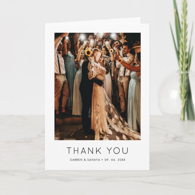 Tarjeta De Agradecimiento Unique Simple Photo QR Code Wedding Folded (Anverso)