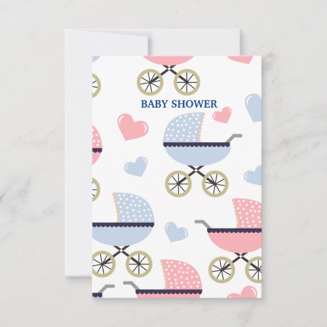 Tarjeta De Agradecimiento Unisex Baby Stroller Design Baby Shower (Anverso)