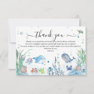 Tarjeta De Agradecimiento Uno-Der el Mar 1er Cumpleaños Animales del Océano