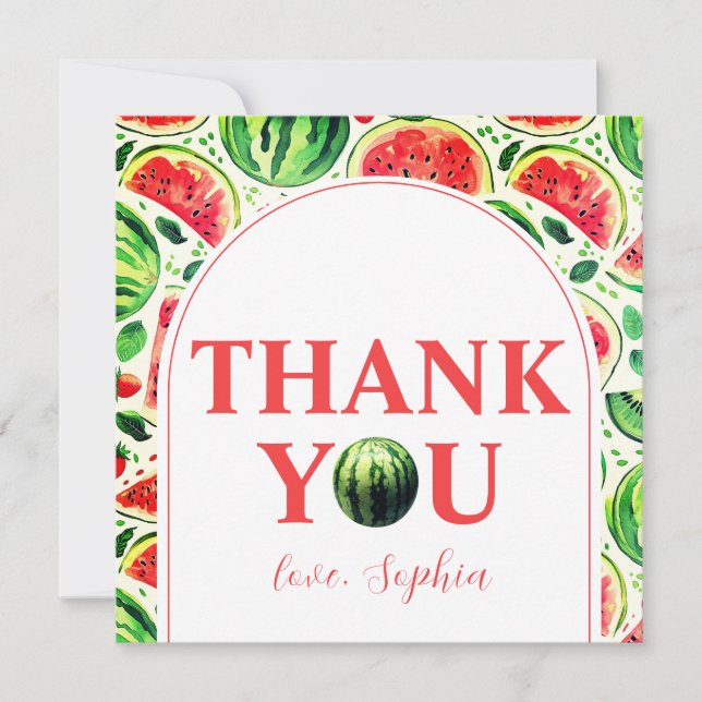 Tarjeta De Agradecimiento Uno en una sandía melón de melón Primer cumpleaños (Anverso)