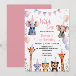 Tarjeta De Agradecimiento Uno Salvaje Cumpleaños de Animales Lindos Globo ni