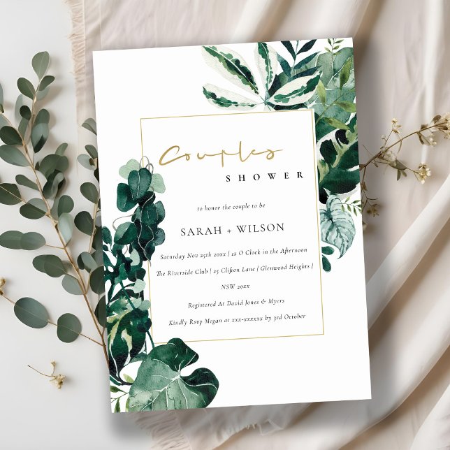 TARJETA DE AGRADECIMIENTO URBAN TROPICAL MONSTERA FAUNA COUPLE SHOWER INVITE (Subido por el creador)