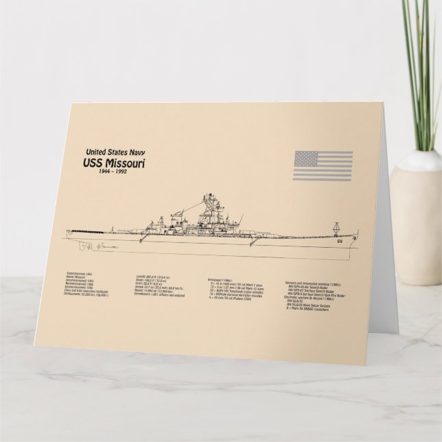 Tarjeta De Agradecimiento USS Missouri - Planes de trazado de buques SD (Anverso)