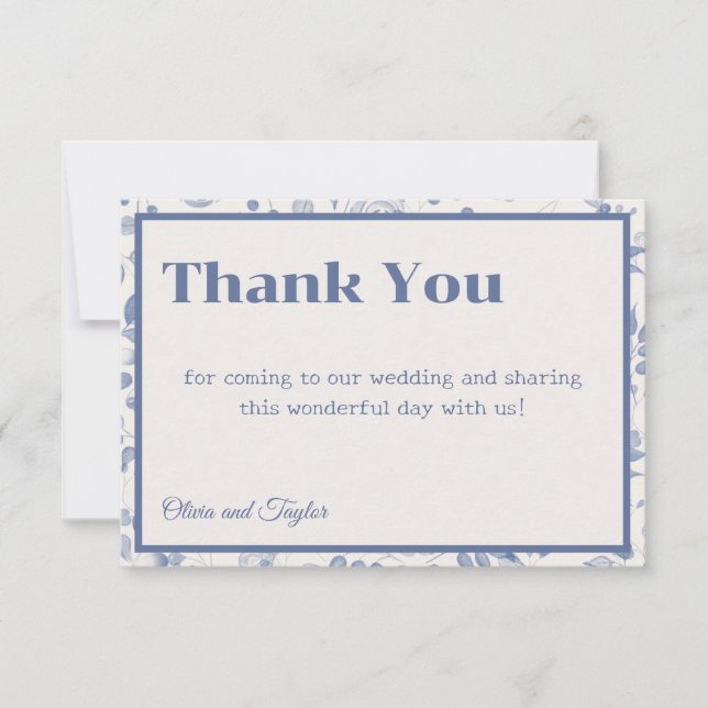 Tarjeta De Agradecimiento usty Blue Watercolor Floral Wedding (Anverso)
