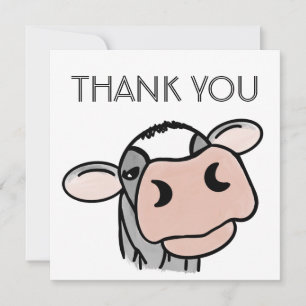 Tarjeta De Agradecimiento vaca de dibujos animados negra blanca rosa beso gr