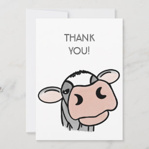 Tarjeta De Agradecimiento vaca de dibujos animados negro blanco rosa beso gr