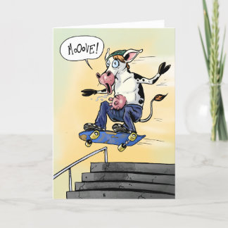 Tarjeta De Agradecimiento Vaca en un patineta gritando movimiento