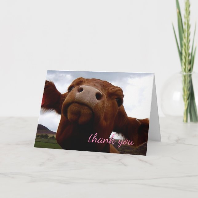 Tarjeta De Agradecimiento Vaca marrón Gracias (Anverso)
