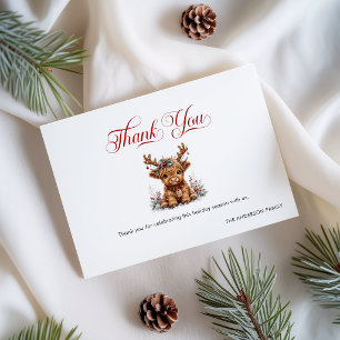 Tarjeta De Agradecimiento Vaca navideña adorable de las Tierras Altas con cu