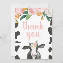 Tarjeta De Agradecimiento Vaca Sagrada Cuadrillé Rosa Floral Cumpleaños Grac