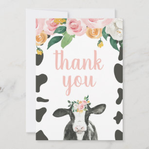 Tarjeta De Agradecimiento Vaca Sagrada Cuadrillé Rosa Floral Cumpleaños Grac
