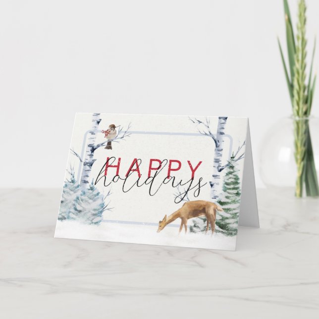 Tarjeta De Agradecimiento vacaciones felices acuarela Navidades corporativos (Anverso)