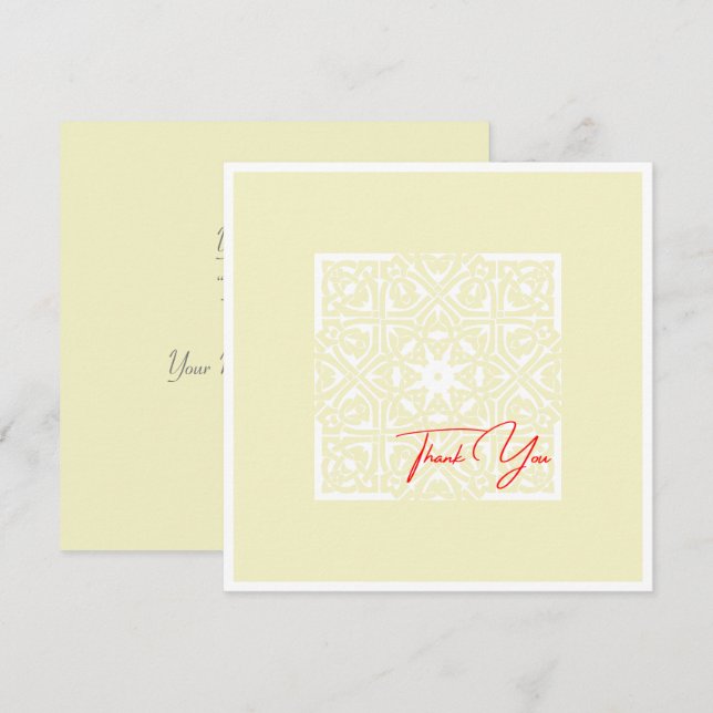 Tarjeta De Agradecimiento Vainilla clásica y marco elegante blanco Texto roj (Anverso / Reverso)