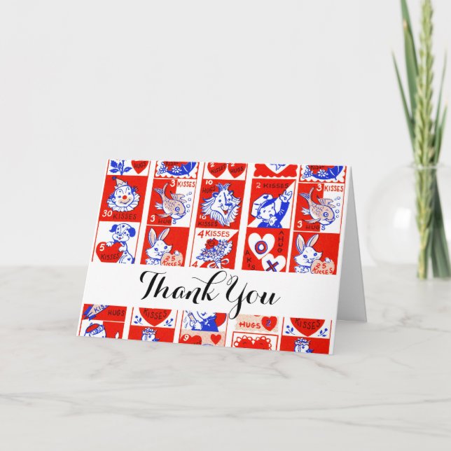 Tarjeta De Agradecimiento Valentine Retro Love Hugs Cute Pattern (Anverso)