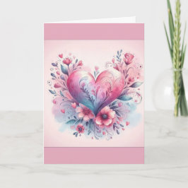 Tarjeta De Agradecimiento Valentine's Day Card Pink Flowers Pink Heart