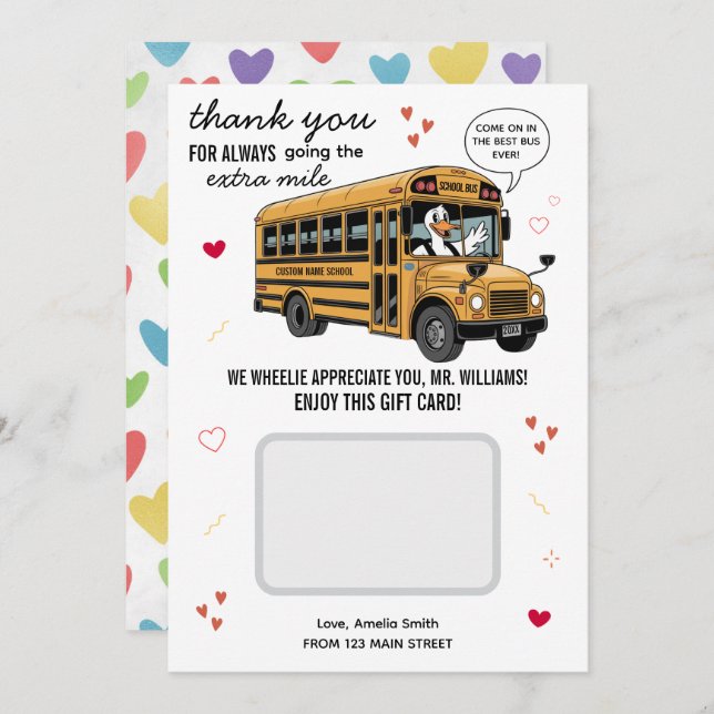 Tarjeta De Agradecimiento Valentine's Day School Bus Driver Gift Card Holder (Anverso / Reverso)
