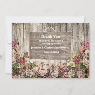 Tarjeta De Agradecimiento Valla de madera con Rosas pintados y foto Personal