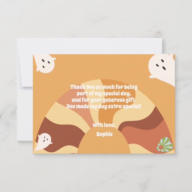 Tarjeta De Agradecimiento Vamos a bailar Halloween cumpleaños retro niños (Anverso)