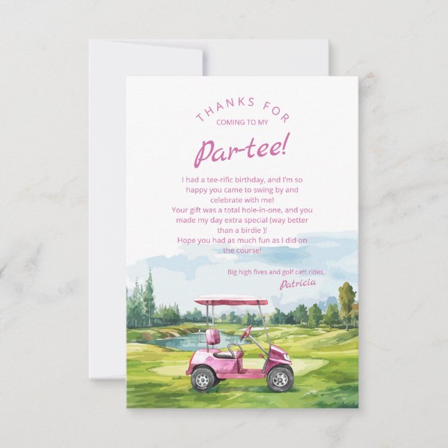 Tarjeta De Agradecimiento Vamos a Par-Tee Golf Cumpleaños Rosa (Anverso)