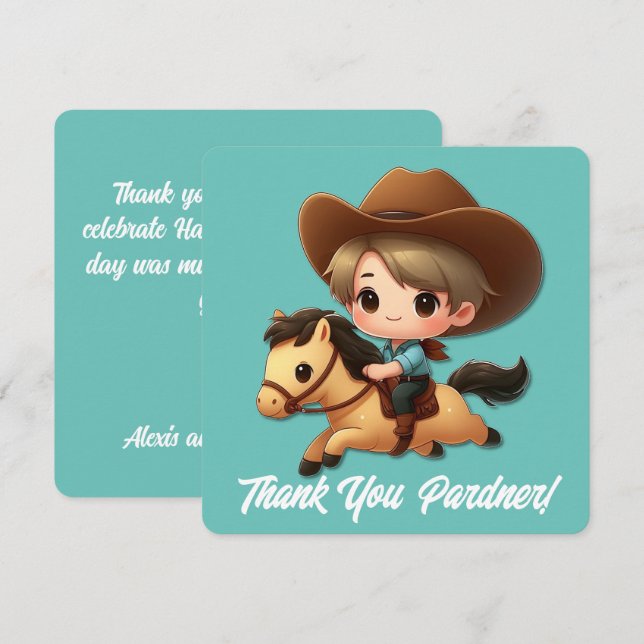 Tarjeta De Agradecimiento Vaquero & Caballo Gracias Cumpleaños (Anverso / Reverso)