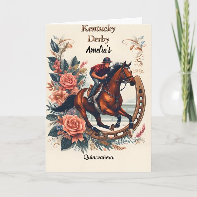 Tarjeta De Agradecimiento Vaquero de caballo de tono derby Fiesta Quinceaner (Anverso)
