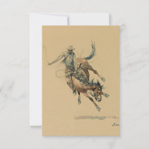 Tarjeta De Agradecimiento Vaquero en un caballo bronco #3 de Edward Borein