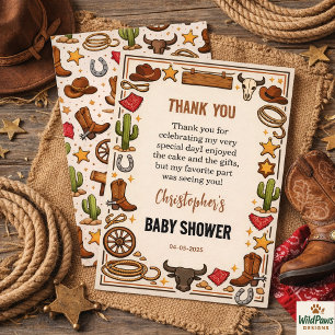Tarjeta De Agradecimiento Vaquero Rancho Rodeo del Salvaje Oeste Bebé Rúst