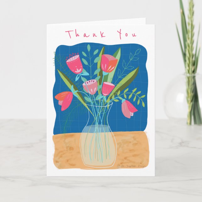 Tarjeta De Agradecimiento Vara de flores rosadas/azules (Anverso)