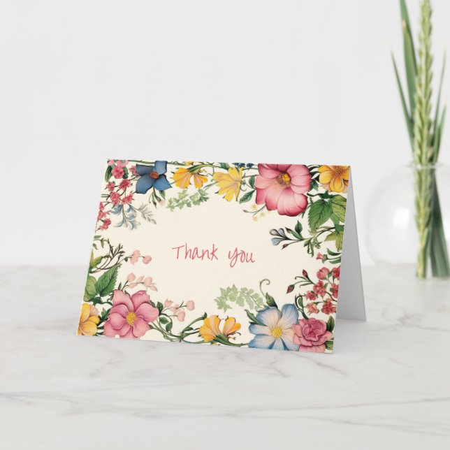 Tarjeta De Agradecimiento Varias Flores, Arte, Tu Texto (Anverso)
