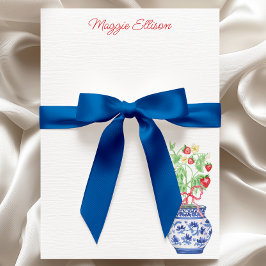 Tarjeta De Agradecimiento Vase Watercolor Chinoiserie Vase de las fresas roj