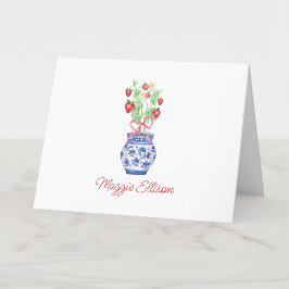 Tarjeta De Agradecimiento Vase Watercolor Chinoiserie Vase de las fresas roj