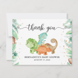 Tarjeta De Agradecimiento Vegetación acuarela Floral Oro Confetti Dinosaurio