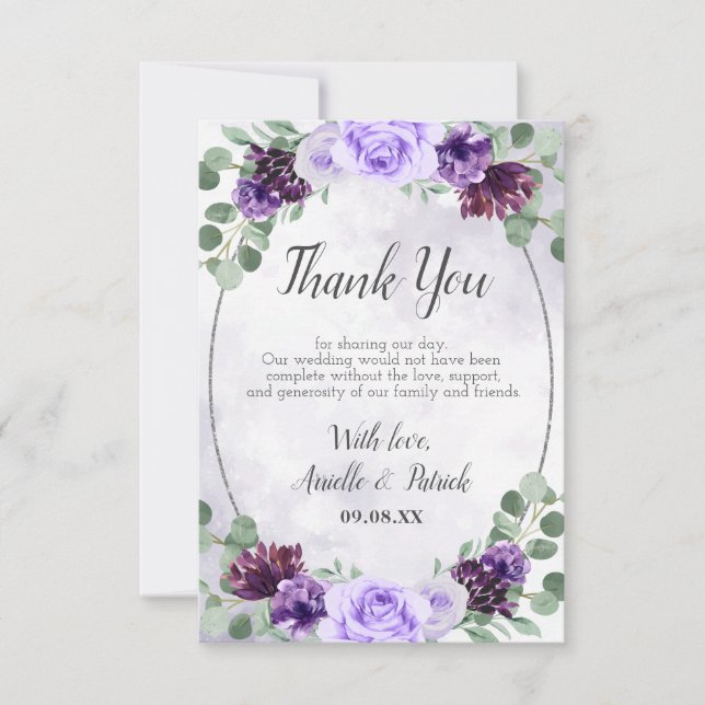 Tarjeta De Agradecimiento Vegetación acuarela Floral Purple Elegant Wedding (Anverso)