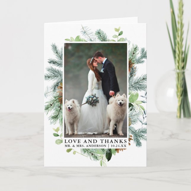 Tarjeta De Agradecimiento Vegetación acuarela Pine Love Gracias Boda Fold (Anverso)