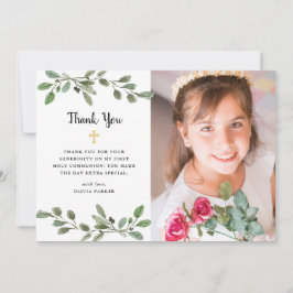 Tarjeta De Agradecimiento Vegetación acuarela y primera comunión con fotogra