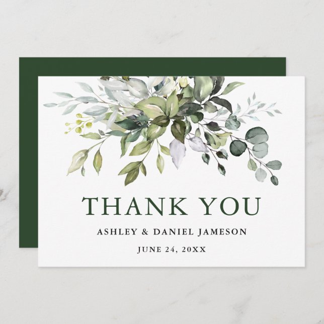 Tarjeta De Agradecimiento Vegetación acuática Boda verde elegante moderno (Anverso / Reverso)