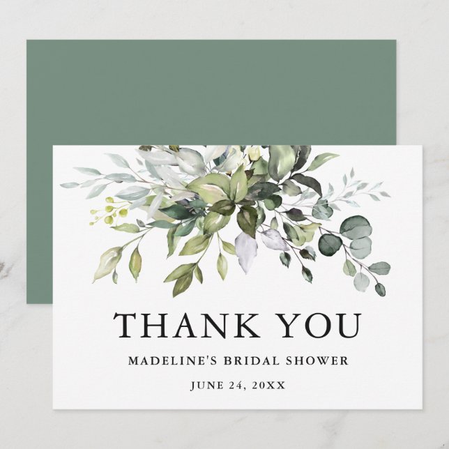 Tarjeta De Agradecimiento Vegetación acuática Ducha de novia Sage Green (Anverso / Reverso)
