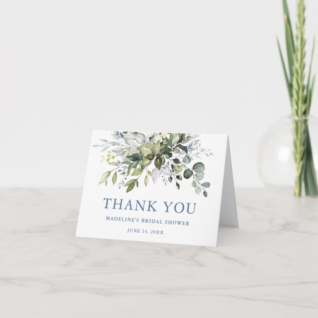 Tarjeta De Agradecimiento Vegetación acuática Dusty Blue Bridal Shower Note (Anverso)