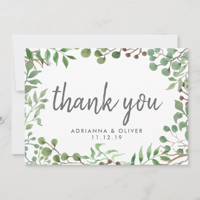 Tarjeta De Agradecimiento Vegetación botánica | Hoja | Boda Gracias (Anverso)