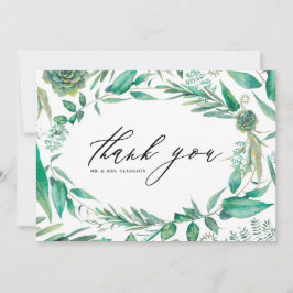 Tarjeta De Agradecimiento Vegetación de color de agua y Boda de cuadros de s