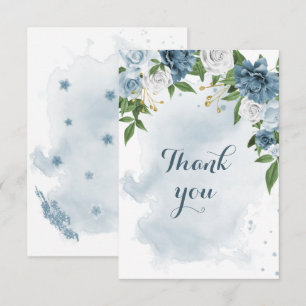 Tarjeta De Agradecimiento vegetación de flores azules y blancas