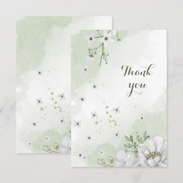 Tarjeta De Agradecimiento vegetación de flores blancas (Anverso / Reverso)