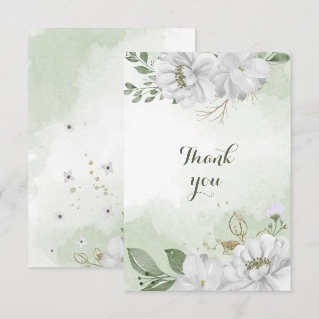 Tarjeta De Agradecimiento vegetación de flores blancas (Anverso / Reverso)