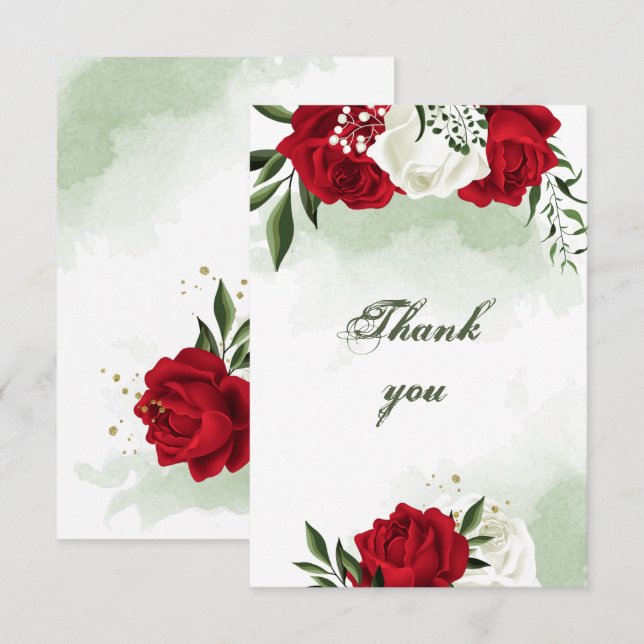 Tarjeta De Agradecimiento vegetación de flores rojas y blancas (Anverso / Reverso)