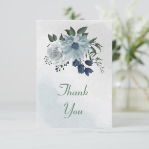 Tarjeta De Agradecimiento vegetación floral blanca y azul
