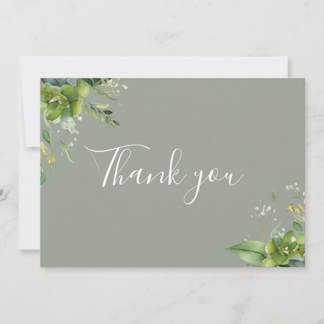 Tarjeta De Agradecimiento Vegetación Floral Elegante Script Sage Green (Anverso)