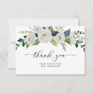 Tarjeta De Agradecimiento Vegetación floral marfil-blanca elegante ducha de