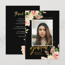 Tarjeta De Agradecimiento Vegetación floral rosa elegante foto GRAD