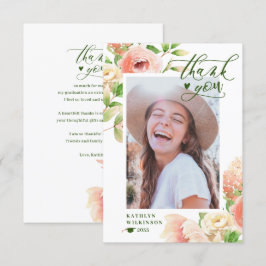 Tarjeta De Agradecimiento Vegetación floral rosa elegante foto graduada